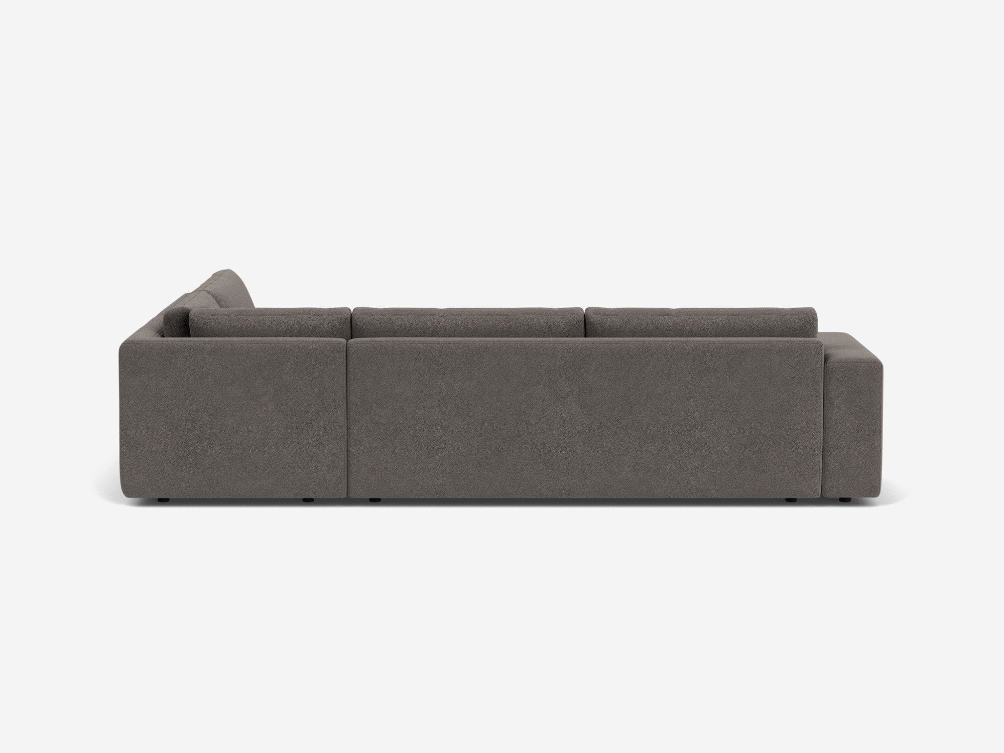 Back view of grey sectional sofa with right hand chaise